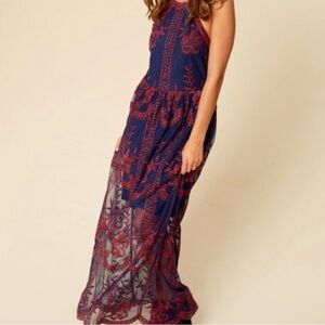 Altar'd State Navy and Red Floral Maxi Dress